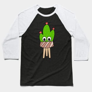 Cute Cactus Design #302: Prickly Pear With Flowers In Wood Planter Baseball T-Shirt